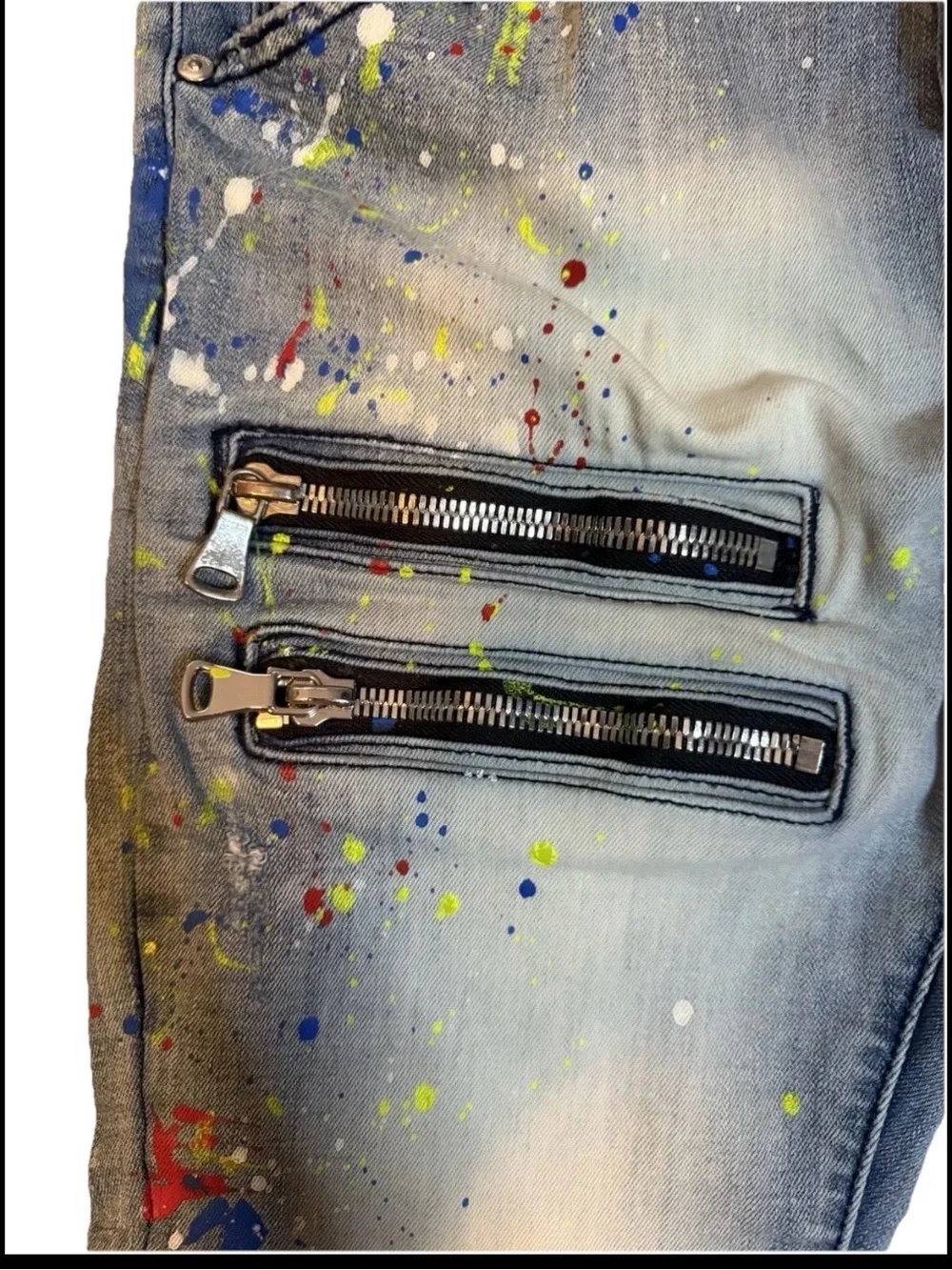 MacKeen Market Hale Jeans Mens 30 Paint Splatter Distressed Skinny Moto Zippers